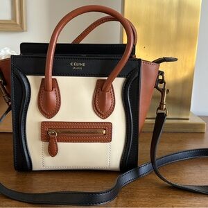 Celine Black and Cream Mini Bag with Brown Accents